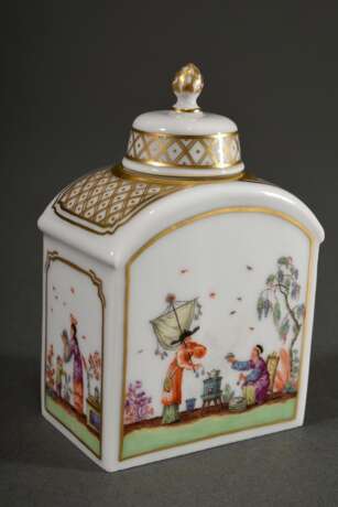 Kleine Meissen Teedose mit polychromer Bemalung „Chinoiserien“ und Goldstaffage, 20.Jh., Modelnr.: 52860, 9,5x6x4cm - Foto 2