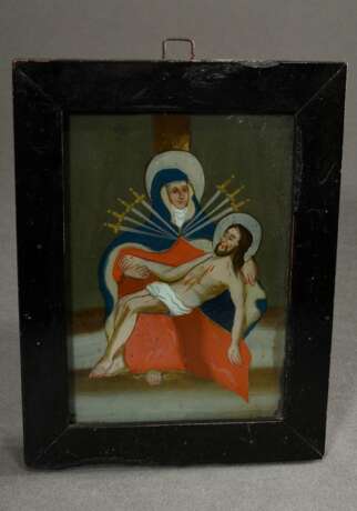 Kleine Hinterglasmalerei "Die sieben Schmerzen Mariens", 14,5x10cm (m.R. 19x14cm), Altersspuren - фото 1