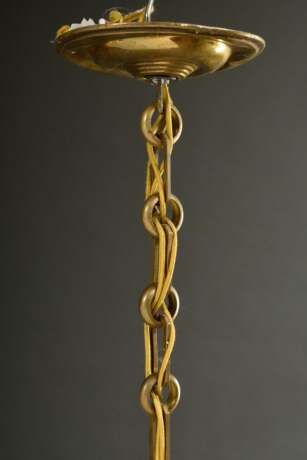 Deckenlampe mit glockenförmiger Glaskuppel und Gelbguss "Kronen" Montierung, 20.Jh., elektrifiziert, H. 48cm - Foto 3
