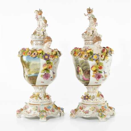 Une paire de vases en porcelaine. Dresden Porzellan Napoleon III 72 - Foto 7