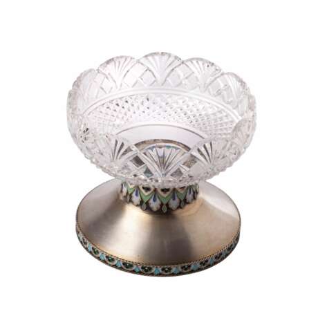 Vase &agrave; bonbons. Ovchinnikov. Cristal en argent. Silver 84 Cloisonné enamel Gilding Neo-Russian 9.5 г. - фото 4