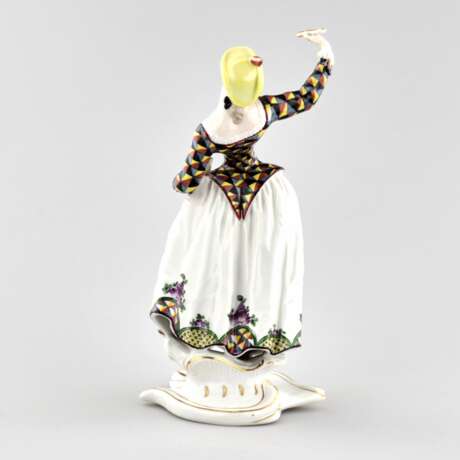 Figurine en porcelaine Columbine avec une soucoupe. Nymphenburg Allemagne. Le debut du 20e si&egrave;cle. Porzellan 20 - Foto 3