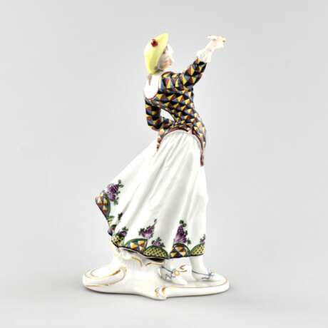 Figurine en porcelaine Columbine avec une soucoupe. Nymphenburg Allemagne. Le debut du 20e si&egrave;cle. Porzellan 20 - Foto 4