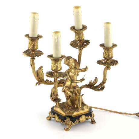 Lampes jumelees en bronze dore avec des amours jouant de la musique. Marble and gilded bronze Napoleon III 37 - Foto 4