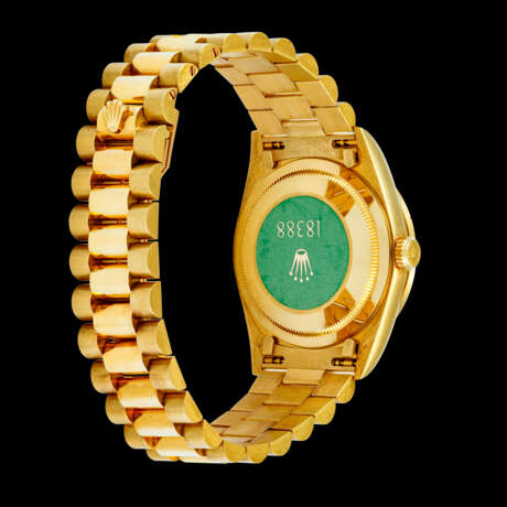 ROLEX. AN 18K GOLD, DIAMOND AND RUBY-SET AUTOMATIC WRISTWATCH WITH SWEEP CENTRE SECONDS, DAY, DATE AND BRACELET - photo 2
