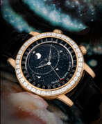 Astronomique. PATEK PHILIPPE. AN IMPRESSIVE AND ATTRACTIVE 18K PINK GOLD AND BAGUETTE-CUT DIAMOND-SET AUTOMATIC ASTRONOMICAL WRISTWATCH WITH SKY CHART, PHASES AND ORBIT OF THE MOON INCLUDING TIME OF MERIDIAN PASSAGE OF SIRIUS AND OF THE MOON AND DATE