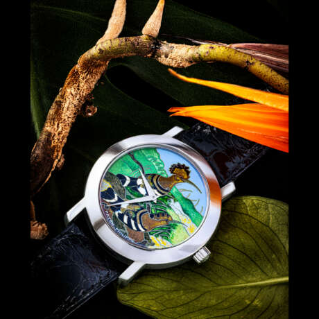 PATEK PHILIPPE. A VERY RARE SET OF FOUR 18K WHITE GOLD AUTOMATIC LIMITED EDITION WRISTWATCHES WITH CLOISONN&#201; ENAMEL DIALS DEPICTING BIRDS - photo 3