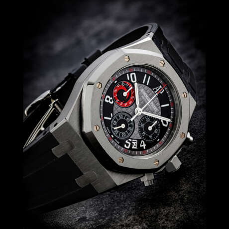 AUDEMARS PIGUET. A STAINLESS STEEL LIMITED EDITION AUTOMATIC CHRONOGRAPH WRISTWATCH WITH DATE - Foto 1