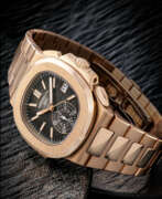 Fliegende Nullstellung. PATEK PHILIPPE. AN 18K PINK GOLD AUTOMATIC FLYBACK CHRONOGRAPH WRISTWATCH WITH DATE AND BRACELET