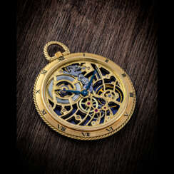 AUDEMARS PIGUET. AN ATTRACTIVE AND RARE 18K GOLD SKELETONISED POCKET WATCH