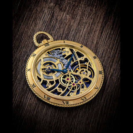 AUDEMARS PIGUET. AN ATTRACTIVE AND RARE 18K GOLD SKELETONISED POCKET WATCH - фото 1
