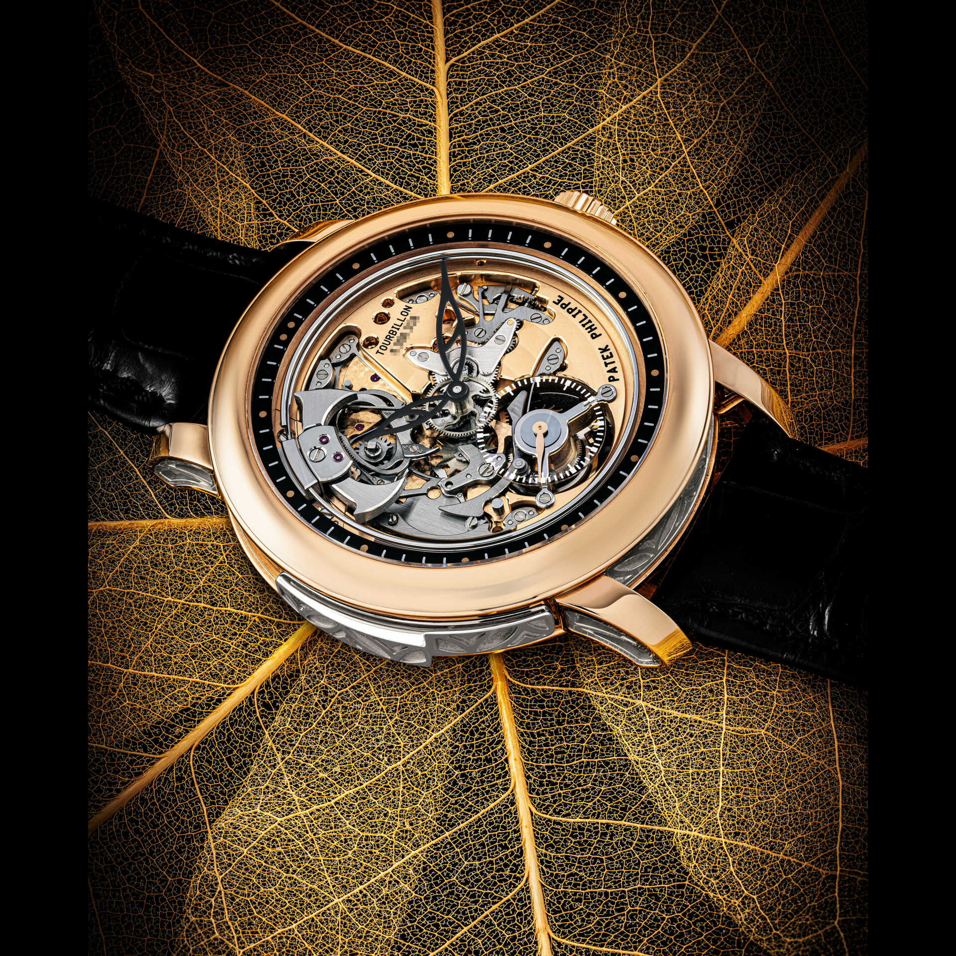 PATEK PHILIPPE. AN EXECEPTIONALLY RARE 18K PINK GOLD SEMI-SKELETONISED MINUTE REPEATING TOURBILLON WRISTWATCH