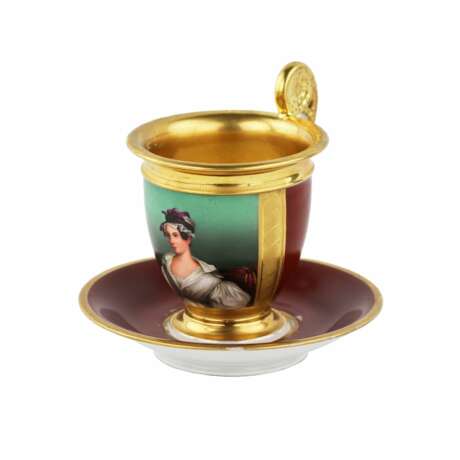 Tasse en porcelaine avec soucoupe. Usine Popov. Russie 1811-1833 Porcelain Hand Painted Gilding 14 г. - фото 1