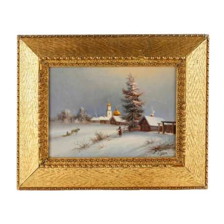 Paysage d`hiver avec vue sur un village russe. 19&egrave;me si&egrave;cle. Canvas oil realism 38 - Foto 1