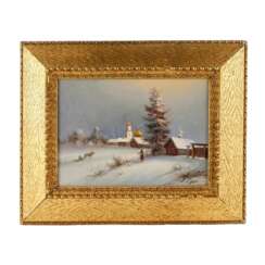 Paysage d`hiver avec vue sur un village russe. 19&egrave;me si&egrave;cle. 
