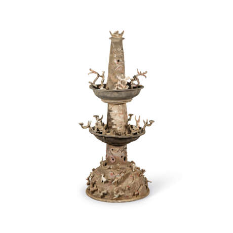 A POLYCHROME PAINTED POTTERY THREE-TIERED CHANDELIER - photo 1