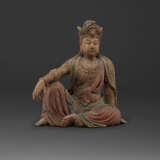 A LARGE POLYCHROME WOOD FIGURE OF WATER MOON GUANYIN - Foto 2