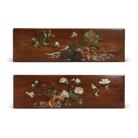 A RARE PAIR OF LARGE HARDSTONE INLAID HUANGHUALI RECTANGULAR SCROLL BOXES AND COVERS - photo 1
