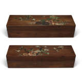 A RARE PAIR OF LARGE HARDSTONE INLAID HUANGHUALI RECTANGULAR SCROLL BOXES AND COVERS - photo 2