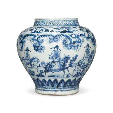 A VERY RARE LARGE BLUE AND WHITE ‘FIGURES IN WINDSWEPT LANDSCAPE’ JAR - Foto 2