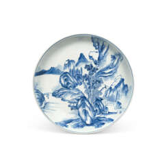 A RARE BLUE AND WHITE ‘MASTER OF THE ROCKS’ ‘LANDSCAPE’ DISH