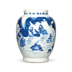 A BLUE AND WHITE ‘IMMORTALS’ OVOID JAR
