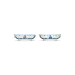 A PAIR OF SMALL DOUCAI ‘SHOU’ DISHES