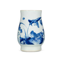 A SMALL BLUE AND WHITE ‘GEESE AND LOTUS’ VASE