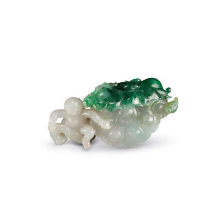 A JADEITE `LOTUS POD AND BOY` GROUP - photo 1