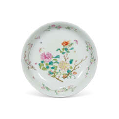 A LATER-ENAMELLED FAMILLE ROSE &#39;BUTTERFLIES AND FLOWERS&#39; DISH