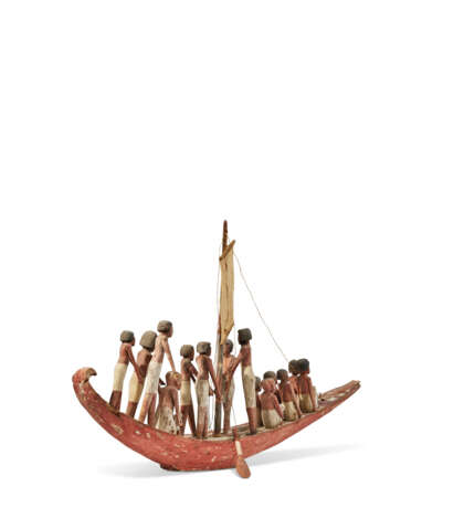 AN EGYPTIAN GESSO-PAINTED WOOD FUNERARY MODEL OF A BOAT - фото 2