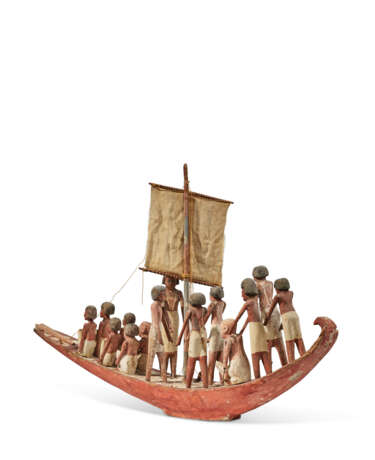 AN EGYPTIAN GESSO-PAINTED WOOD FUNERARY MODEL OF A BOAT - photo 5
