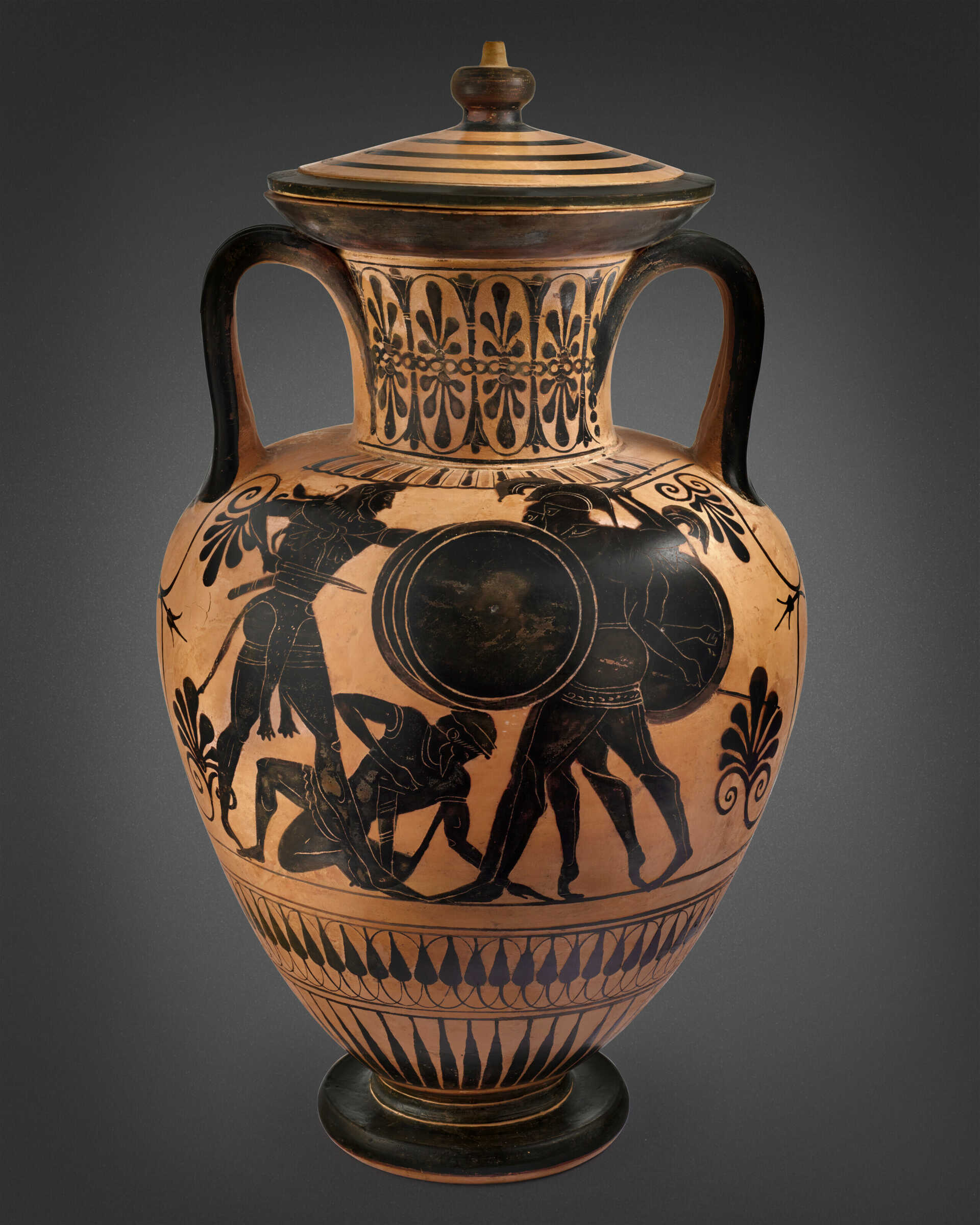 AN ATTIC BLACK-FIGURED NECK-AMPHORA AND LID