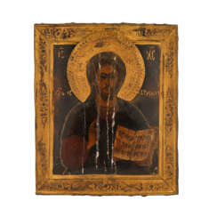 IKONE mit Teiloklad "Christus Pantoktrator", Russland 19. Jahrhundert,