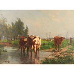 MERLOT, ÉMILE (1839-1900), "Kühe am Flussufer",