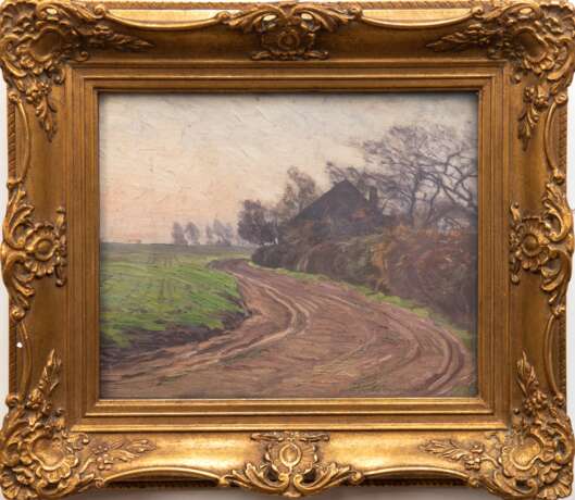 Wansleben, Arthur (1861 Krefeld-1917 Düsseldorf) "Herbstliche Landschaft mit Bauerngehöft", Öl/ Karton, sign. u.r., 27,5x33,5 cm, hinter Glas und Rahmen - photo 1