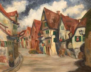 Hamann, Maria &quot;Gasse in Tübingen&quot;, Öl/ Lw., sign. u.r., rückseitig betitelt, 55x65 cm, Rahmen