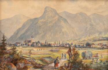 Bitterlich, Gustav (1881 Löbtau b. Dresden-1951 Meißen) &quot;Heuernte in Tirol&quot;, Aquarell, sign. u.r. und dat. 1901, 20x29 cm, hinter Glas und Rahmen