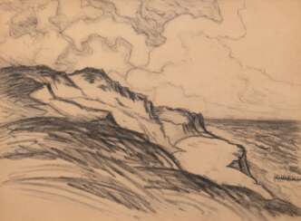 &amp;quot;Steilküste bei Ahrenshoop&amp;quot;, um 1950, Zeichnung, undeutl. sign. u.r., 32x42 cm, im Passepartout hinter Glas und Rahmen