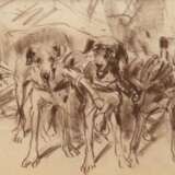 Wolf, Georg (1882 Düsseldorf-1962 Uelzen) "Hundegespann vor Wagen", Zeichnung, unsign., rückseitig Nachlaßstempel mit WVZ-Nr. 693, 18x25 cm, im Passepartout hinter Glas und Rahmen - фото 1