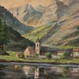 Hamel, R. (Deutscher Maler um 1930) "Berglandschaft am See", sign. u.r.,49x400 cm, Rahmen - Foto 1