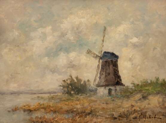 Schilhabel, Josef Helmuth (1896 Burgstadt bei Posen-1970 Hamburg) "Windmühle am Kanal", Öl/ Karton, sign. u.r., 29x39 cm, Rahmen ( Schilhabel war ein deutscher Maler des Spätimpressionismus, bekannt wurde er durch seine norddeuts… - фото 1