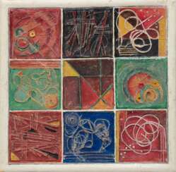 Klot, Herta von (1916 Recklinghausen-1972 Frankfurt) &quot;Abstrakte Collage in 9 Feldern&quot;, versch. Materialien, im Werksverzeichnis Nr. 2, 32x31 cm, gefasst