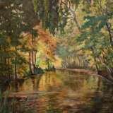 Landschaftsmaler "Herbstliche Flußlandschaft", Öl/ Lw., unsign., 1 kl. Hinterlegung, 36x43 cm, ungerahmt - photo 1