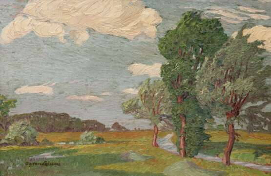 Loiseau, Gustav (1865-1935) zugeschrieben "Landschaft mit Bachlauf ", Öl/ Malfaser, sign. u.l., 28,5x38,5 cm, Rahmen - photo 1