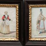 2 Gemälde dabei "Femme de t´isle de chio" und "Seruante d´Vüremberg en Allemagne", Gouache, unsig., je 18x13 cm, hinter Glas in alter Rahmung um 1800 - photo 1