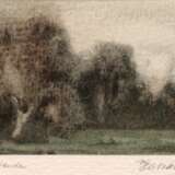 Plotzki, Klaus ( Mecklenburger Maler 20. Jh.) "Landschaft- Herbstende", Pastell, betitelt u.l., sign. u.r. und dat.´90, 5,5x8 cm, im Passepartout hinter Glas und Rahmen - Foto 1