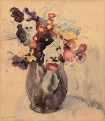 Tesdorf-Edens, Ilse (1892 Hamburg-1966 ebenda) "Blumenstilleben", Aquarell, sign. u.l., gebräunt, stockfleckig, 37x29 cm, im Passepartout hinter Glas und Rahmen - Foto 1