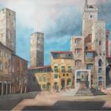 Hansen, Hartmut (1939-2021) "Der Domplatz (Piazza del Duomo) in San Gimignano", Gouache, sign. u.r. und dat. 29.8.199, 56x75 cm, im Passepartout hinter Glas und Rahmen (Er studierte Medizin in Halle. Ab 1966 arbeitete er am Bezirkskrankenha… - Foto 1