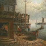 Maler des 20. Jh. "Fischerboot am Kai", Öl/Hf., undeutlich sign. u.r., 103x90 cm, Rahmen - фото 1
